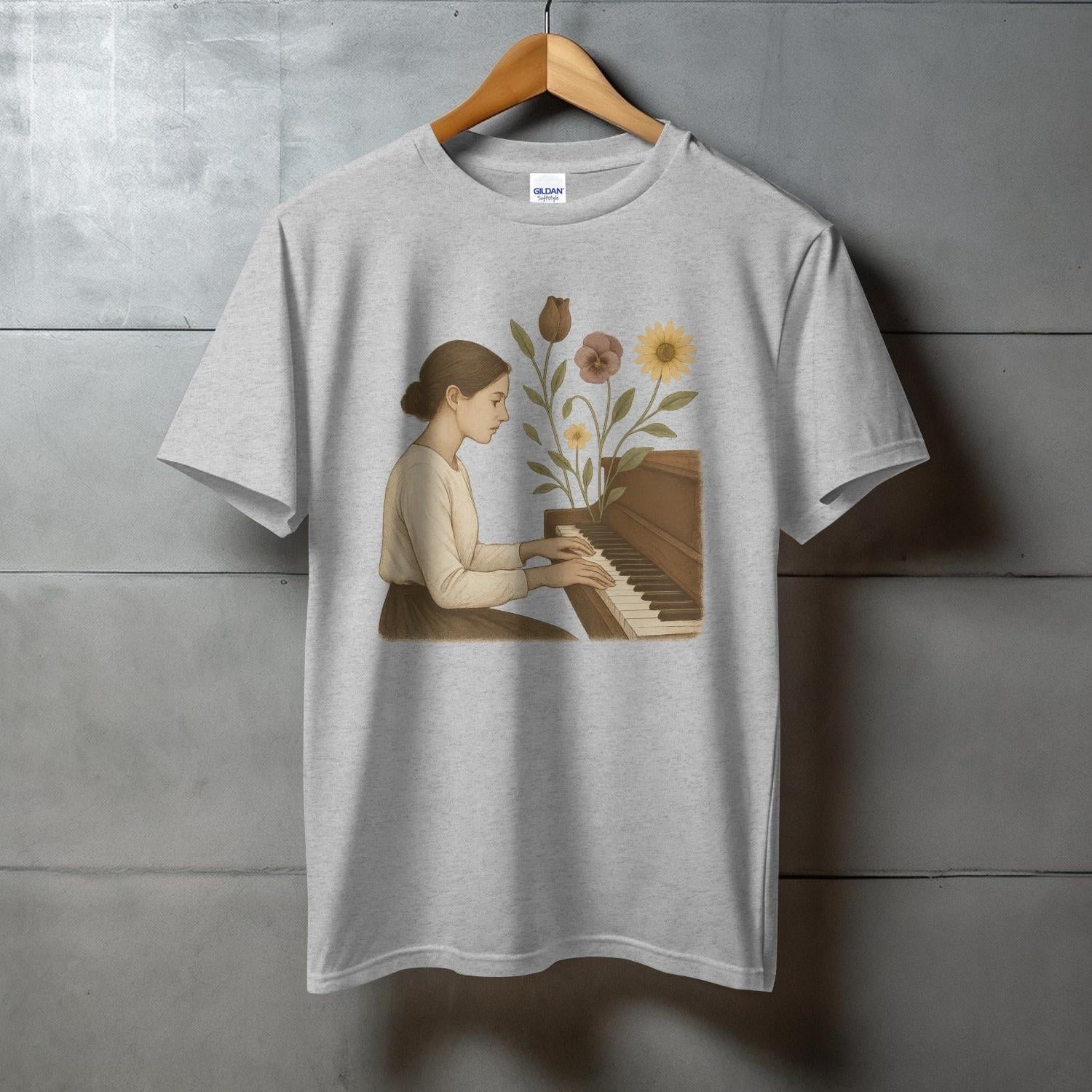 Woman Playing Piano Artistic Floral Graphic T-Shirt product type