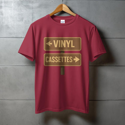 Vinyl and Cassettes Road Sign Print T-shirt product type