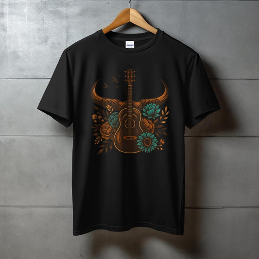 Vibrant Guitar Bull Skull Floral Graphic T-shirt product type
