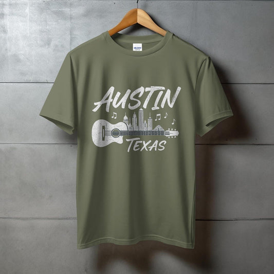 Austin Texas Skyline and Guitar Design T-shirt product