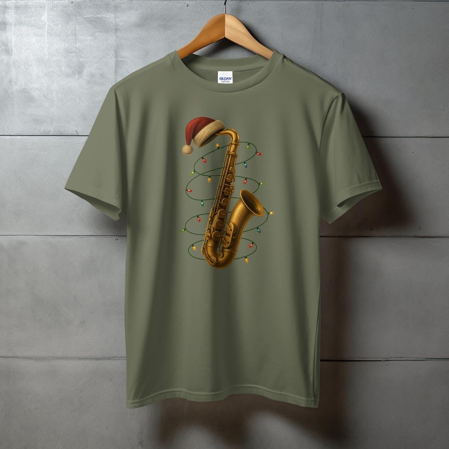 Festive Saxophone Christmas Lights Graphic T-shirt product type