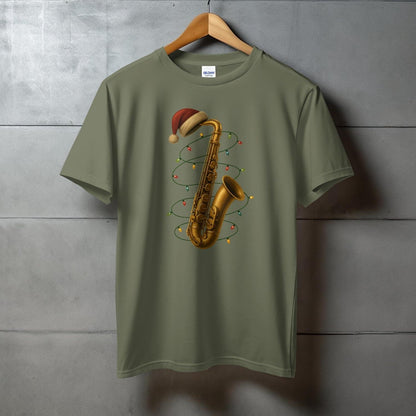 Festive Saxophone Christmas Lights Graphic T-shirt product type