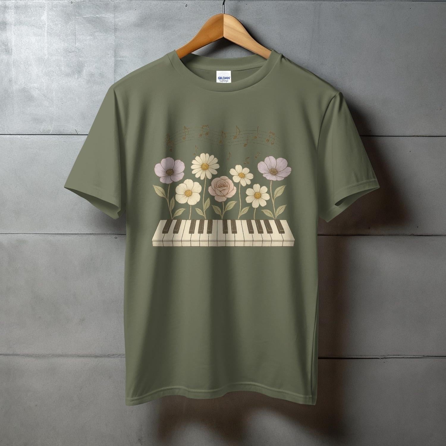 Floral Piano Design Graphic T-Shirt Unique Clothing product