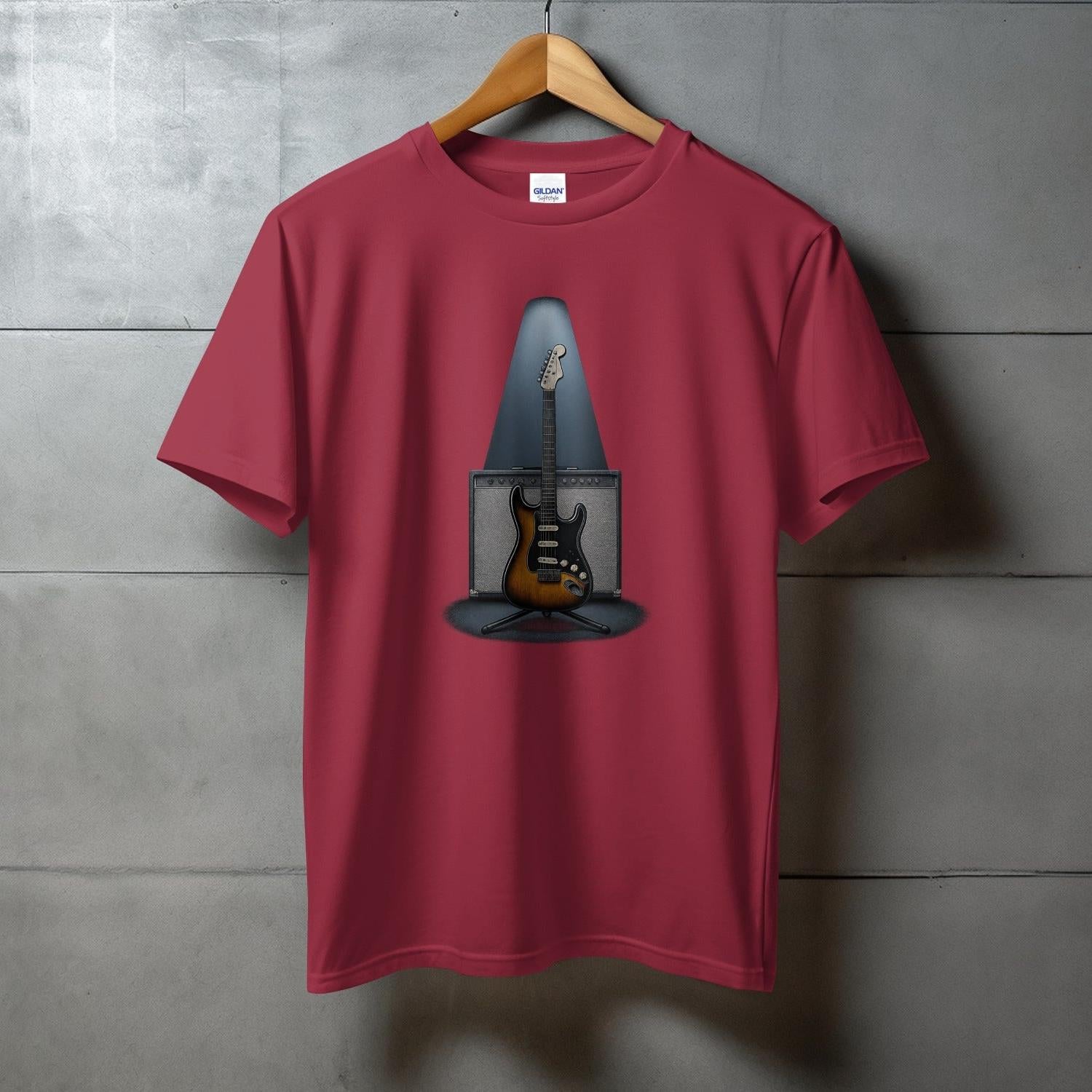 Classic Guitar Print Design on Red Shirt product