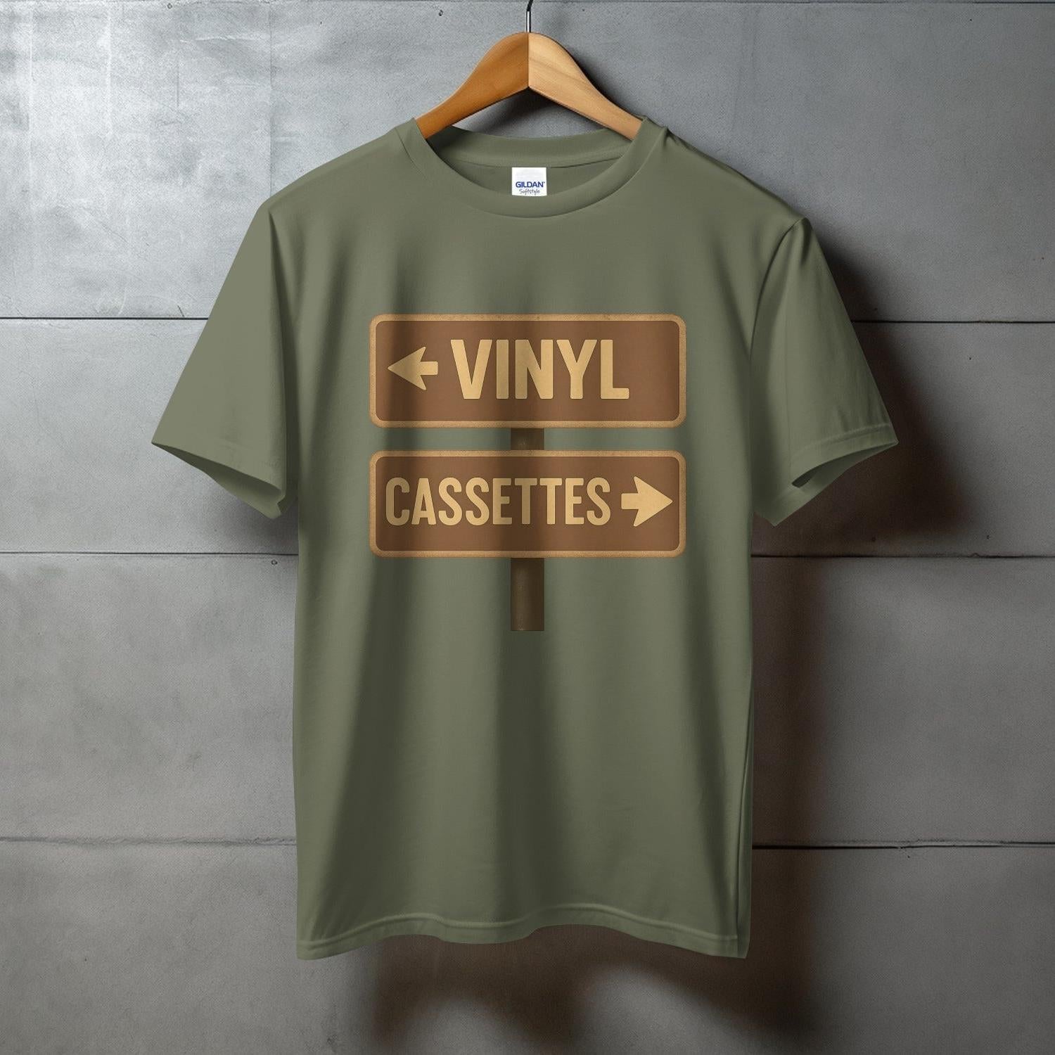 Retro Vinyl and Cassettes Directional Sign T-shirt product