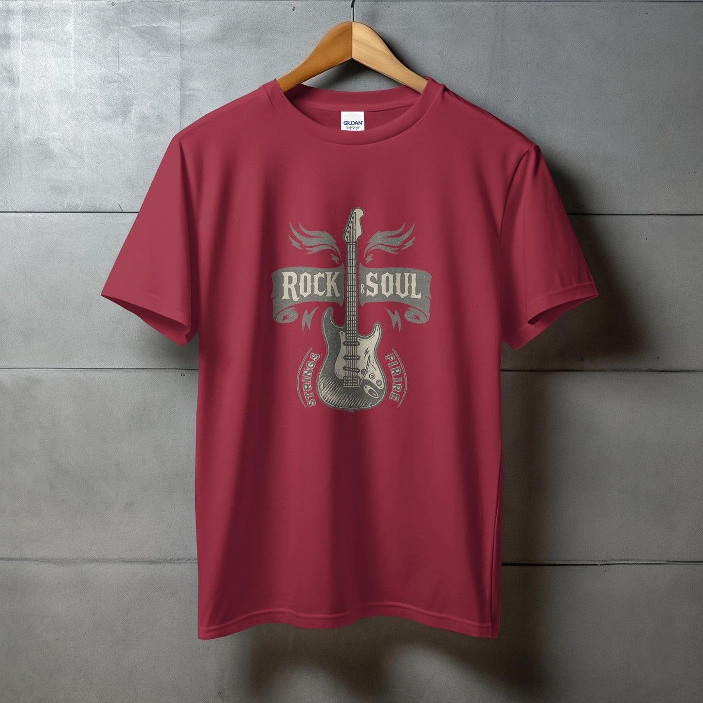 Rock and Soul Red Graphic Guitar Design T-Shirt product