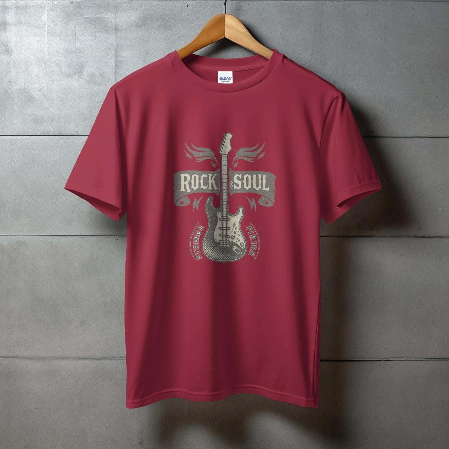 Rock and Soul Red Graphic Guitar Design T-Shirt product